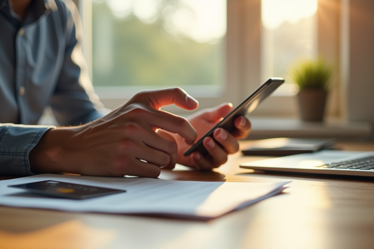 Personne appelant la banque avec smartphone et carte de credit