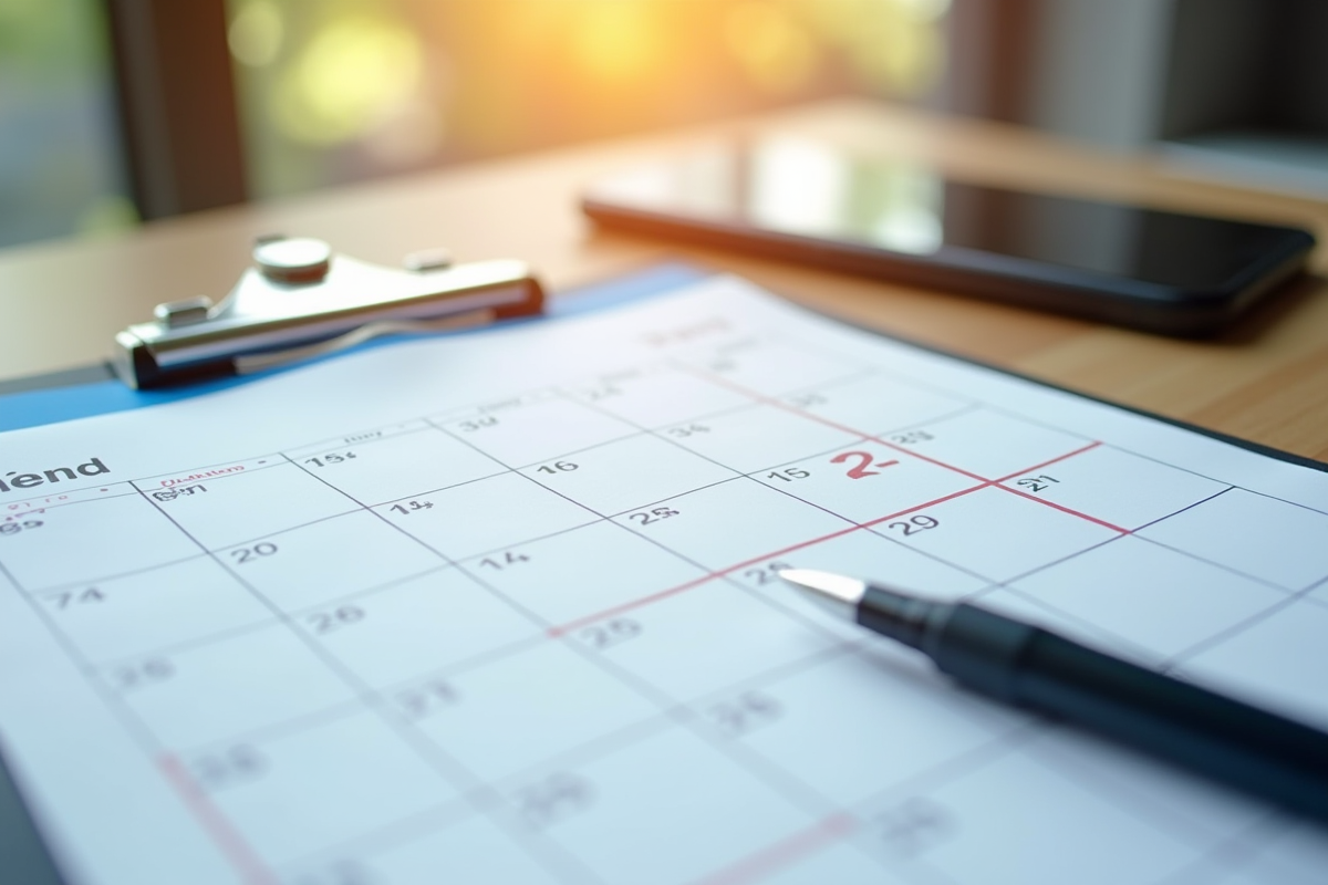 Calendrier avec date importante et document d