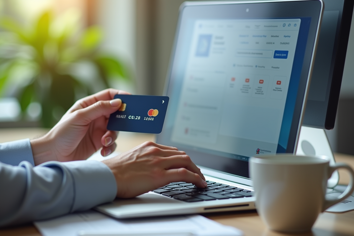 Main soumettant une demande de remplacement de carte bancaire sur écran