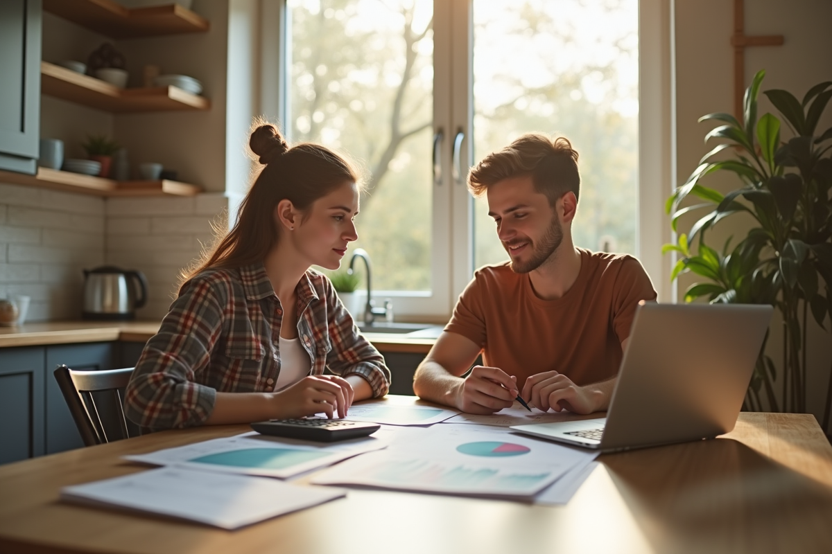 Jeune couple analysant des options de remboursement de prêt