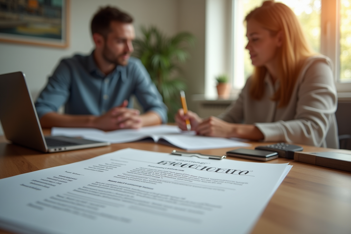 Jeune couple professionnel examinant documents financiers