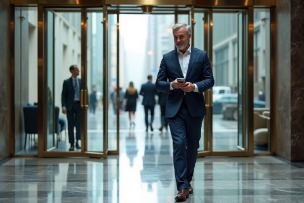 Homme d affaires en costume dans un lobby moderne