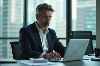 Homme d'affaires étudiant un graphique sur son ordinateur