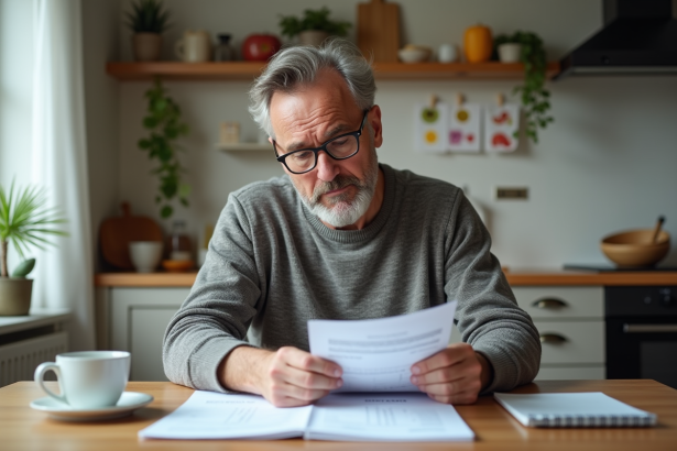 Homme d'âge moyen vérifiant ses reçus de courses