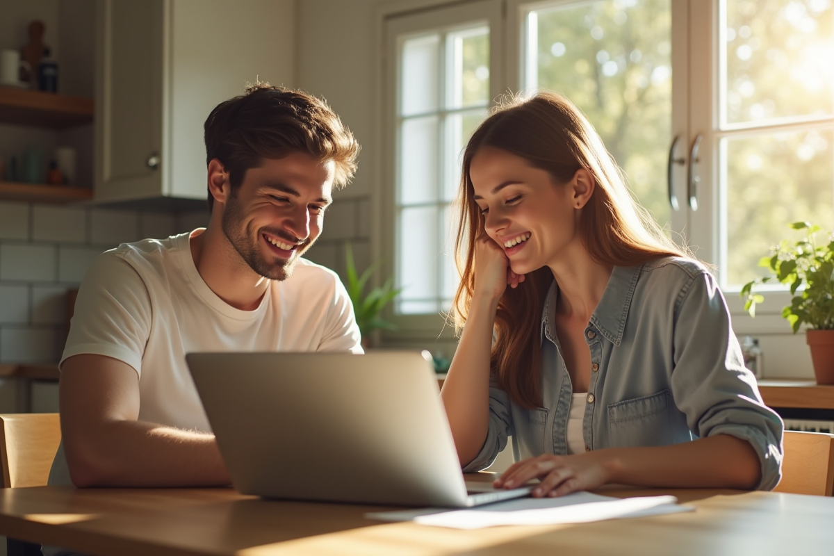 Jeune couple à la maison consulte des documents de prêt