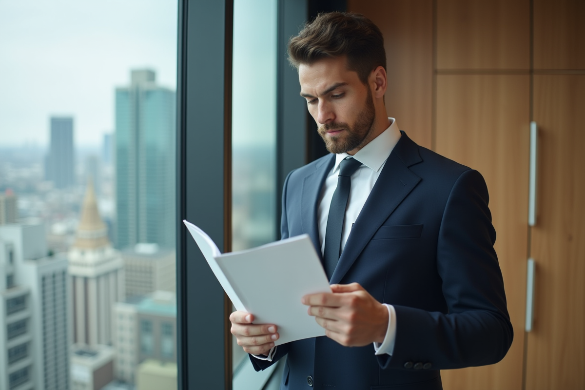 Jeune professionnel regardant un brochure d