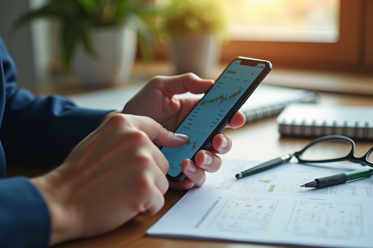 Mains tenant un smartphone avec une application d