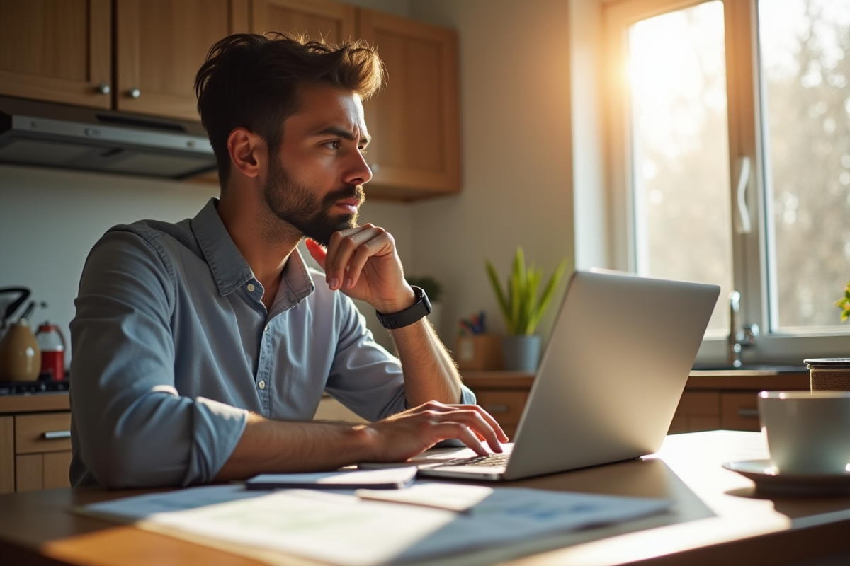 Personne réfléchissant à sa recherche d emploi à la maison