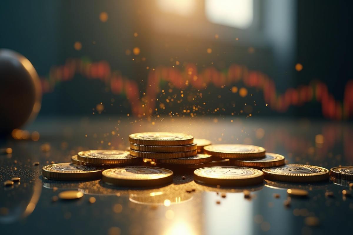 Pièces d altcoins en or et argent sur une surface réfléchissante