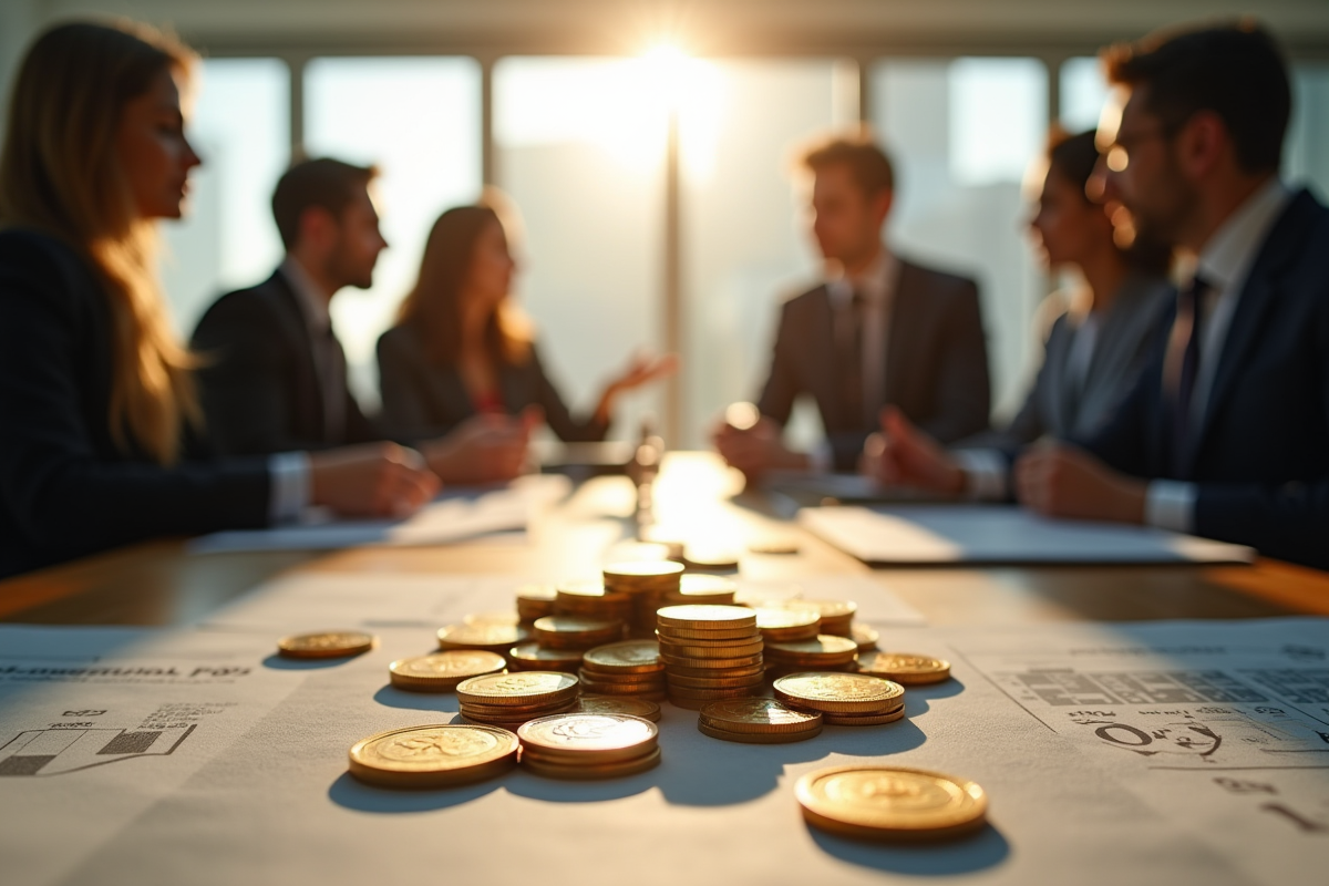 Professionnels d affaires discutant avec des pièces et documents financiers
