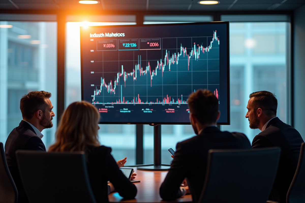 Réunion d'affaires avec graphiques d'inflation sur écran