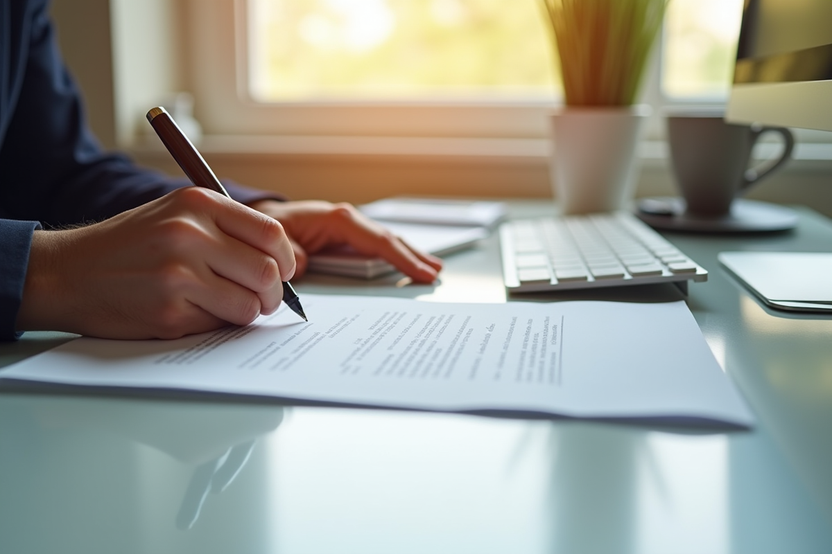 Main signant un contrat professionnel sur un bureau clair